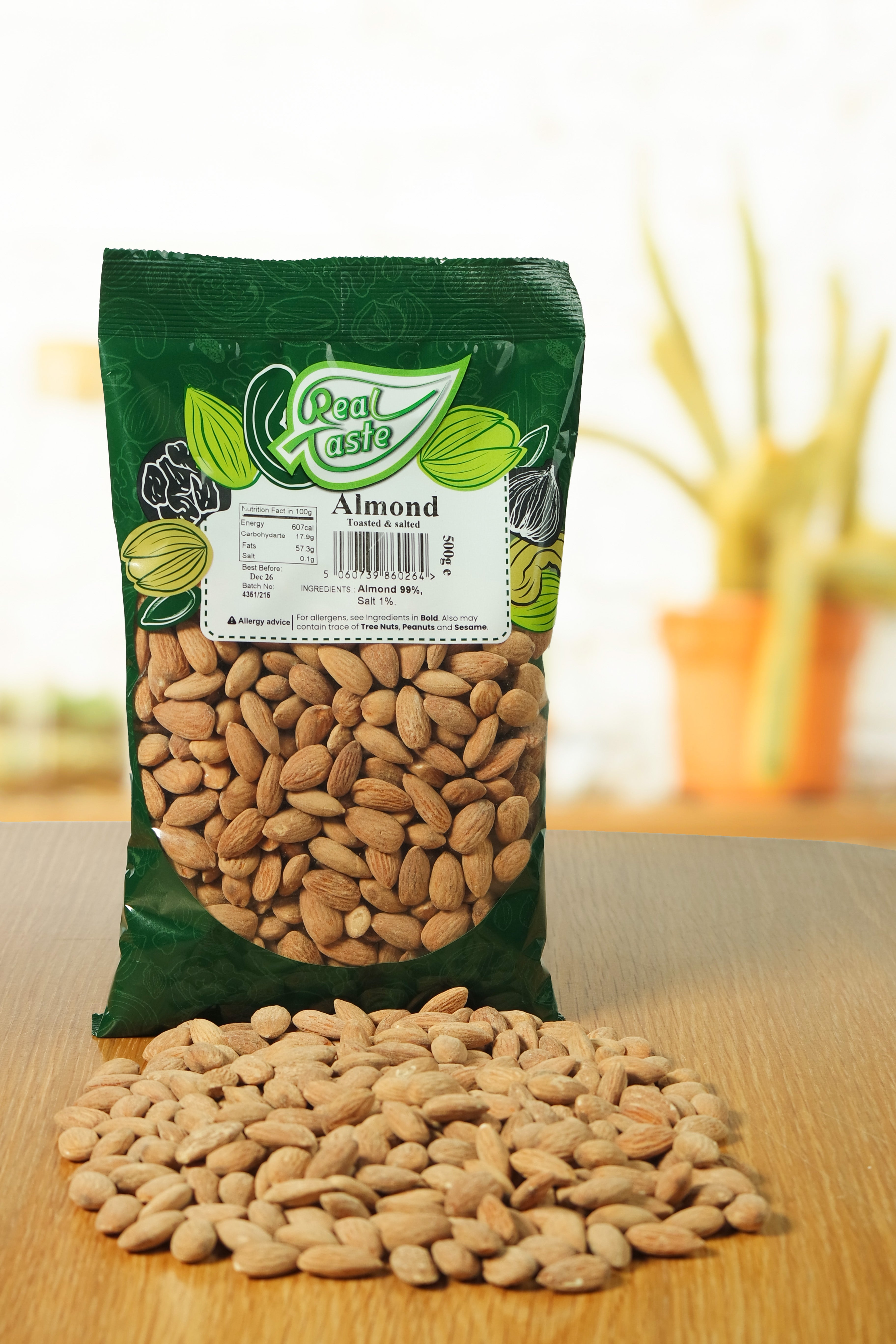 Real Taste Toasted Salted Almonds 500g – Crunchy Roasted Almonds with Sea Salt