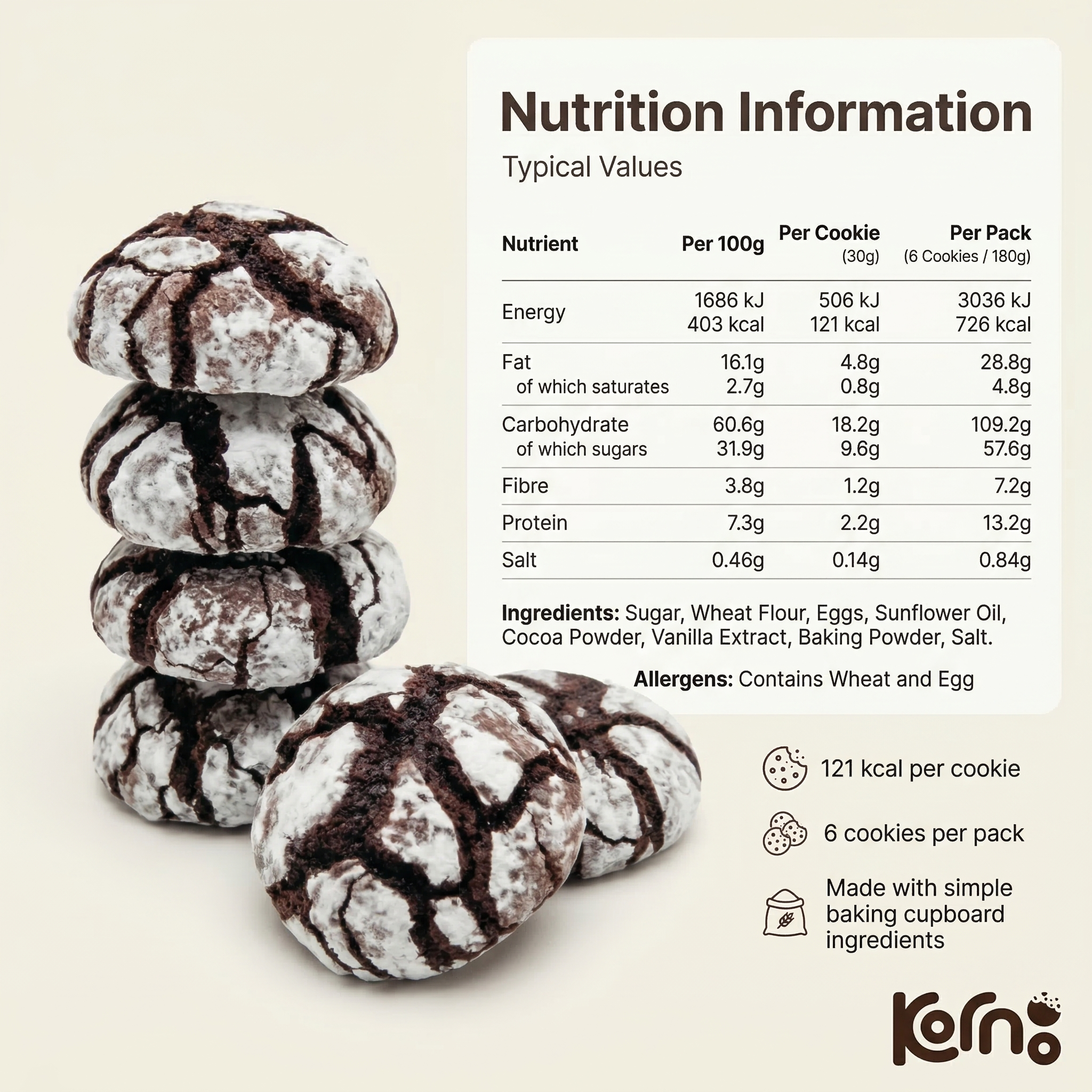 Kornoo Sweet Snow Chocolate Crinkle Cookies 6pcs