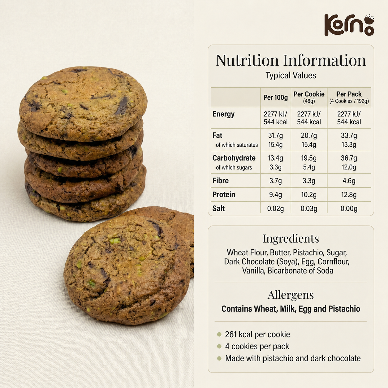 Kornoo Royal Cookie Pistachio & Dark Chocolate 4pcs