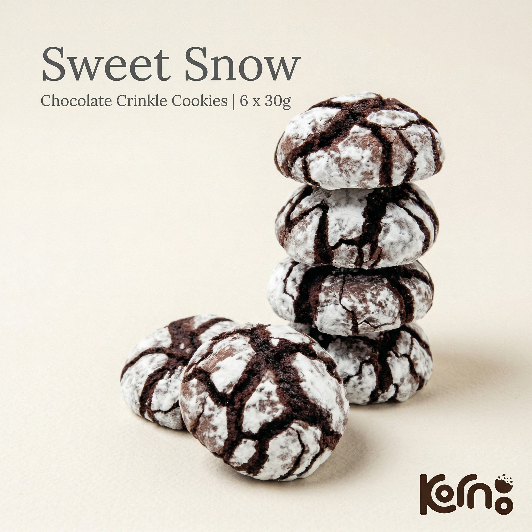 Kornoo Sweet Snow Chocolate Crinkle Cookies 6pcs