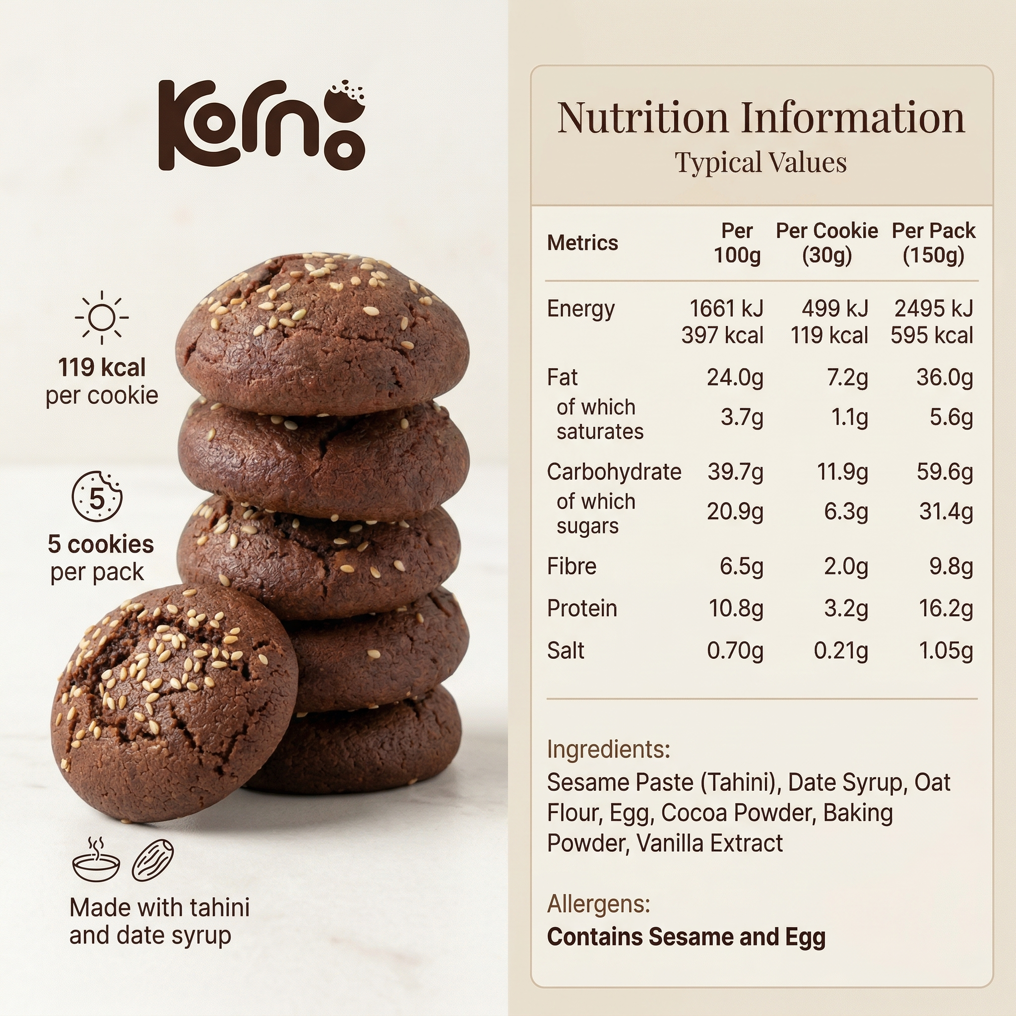 Kornoo Healthy Delight Tahini & Date Cookies 5pcs