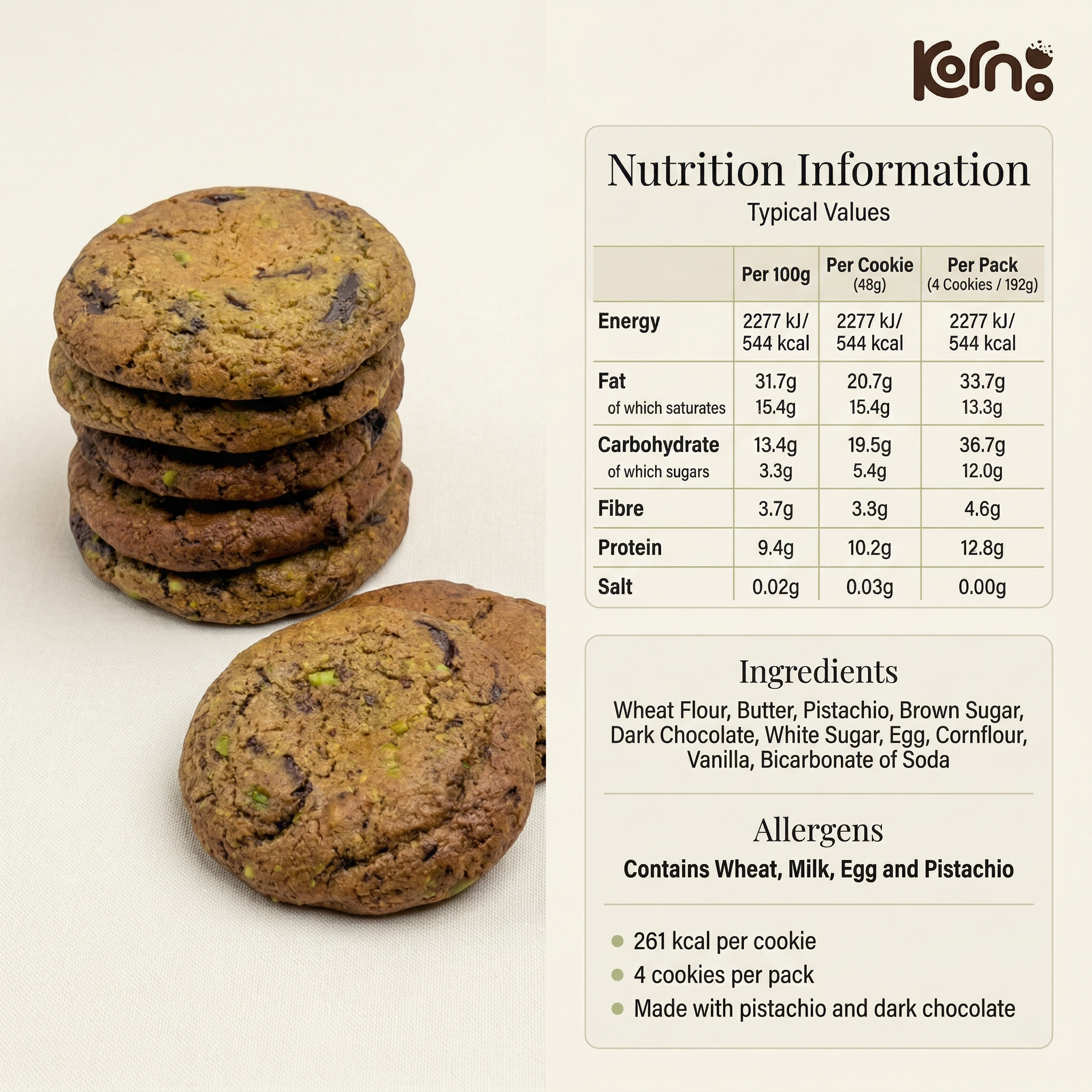 Kornoo Royal Cookie Pistachio & Dark Chocolate 4pcs
