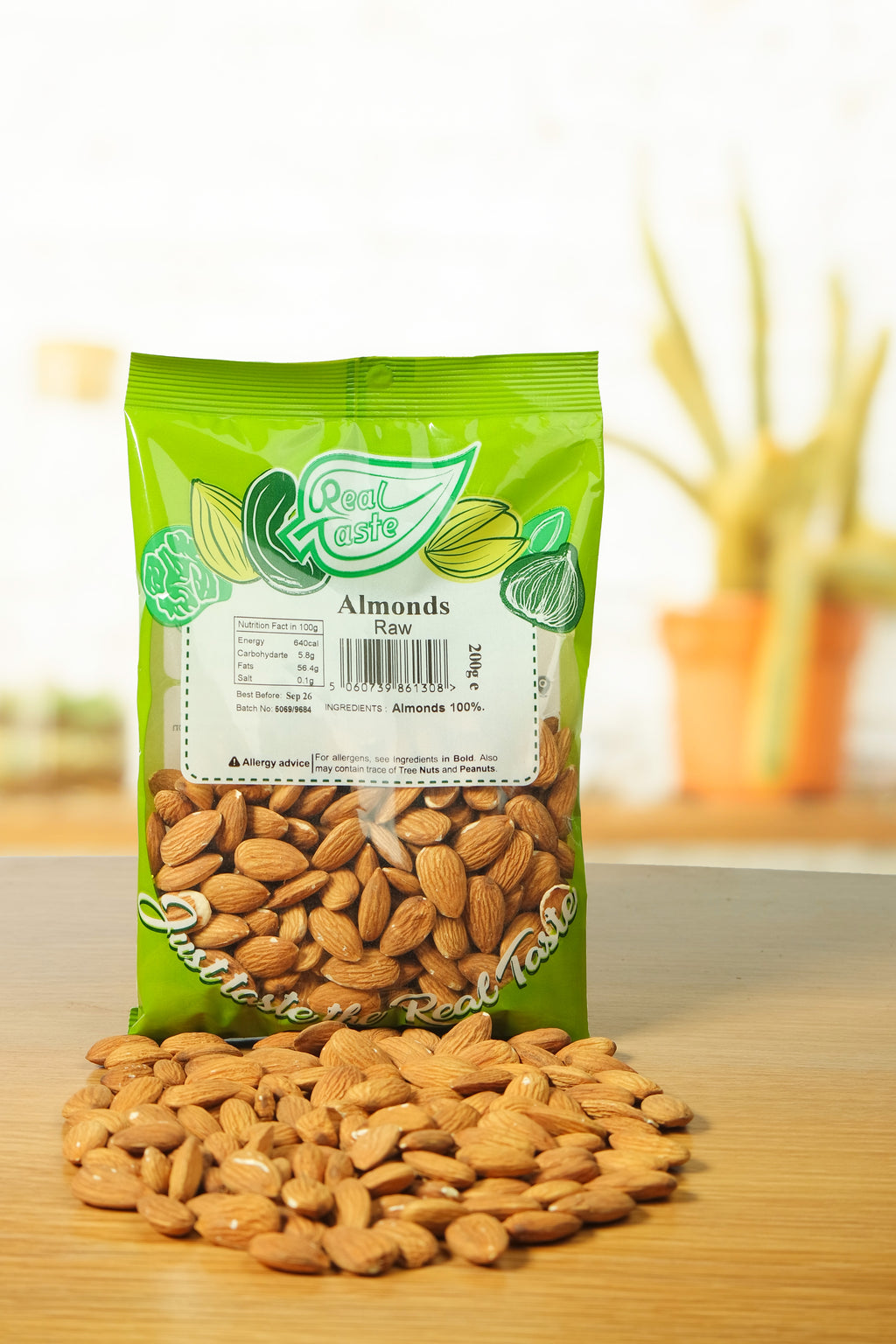 Real Taste Raw Almonds 200g– Natural Whole Almonds for Clean Plant-Based Snacking